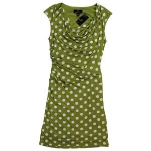 NWT Ronni Nicole Green Polka Dot Ruched Sheath Dress Size 8